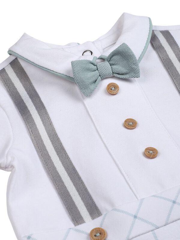 Boys White Checkered Leg Opening Baby Suit image number 2